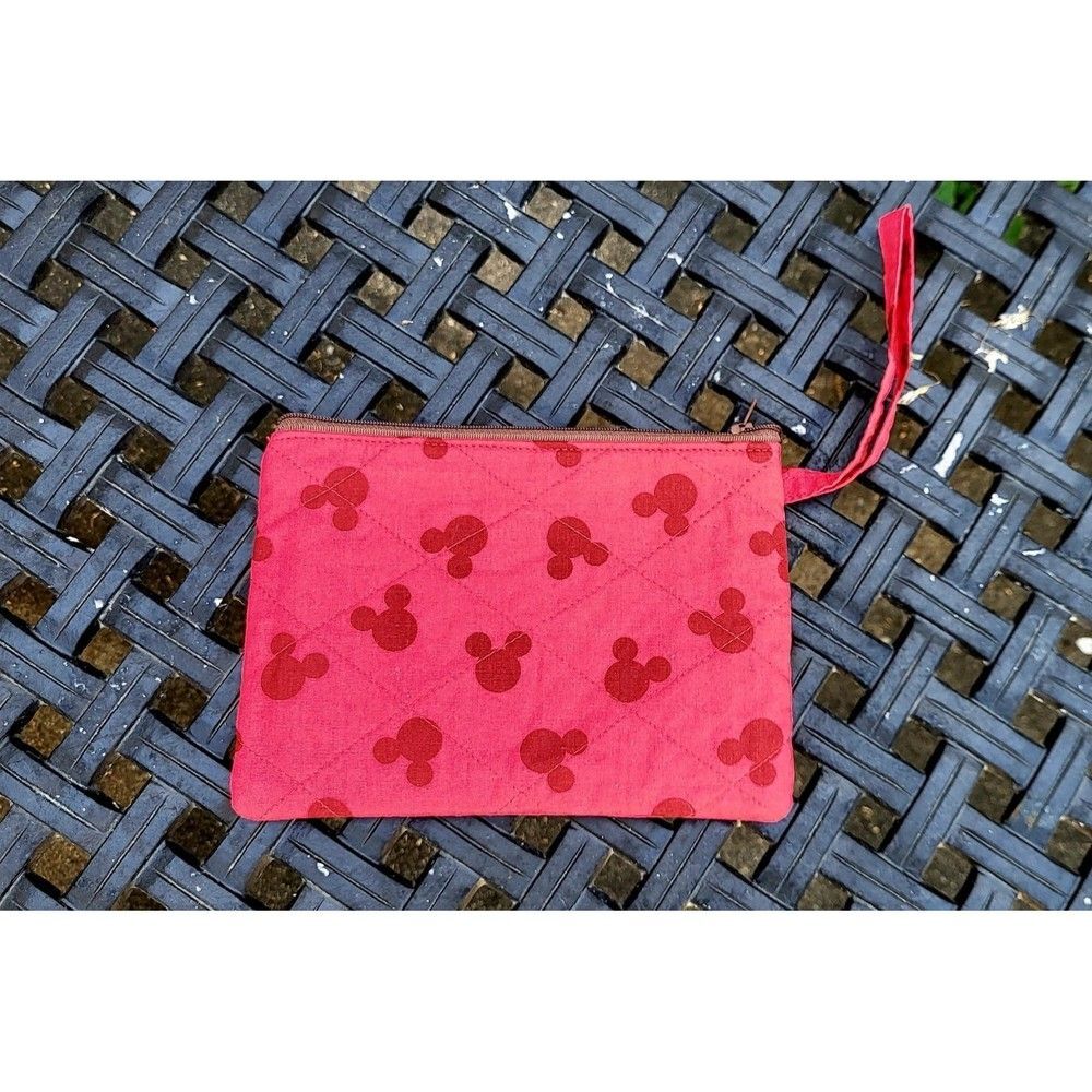 Mickey Mouse head red quilted wristlet makeup bag small purse wallet